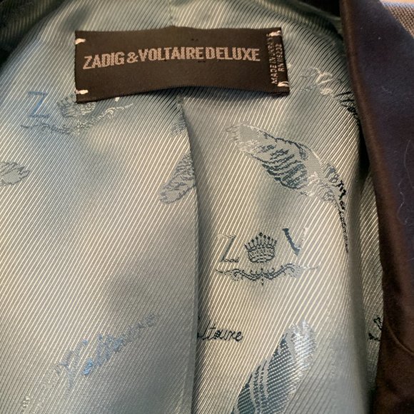 Zadig & Voltaire blue notch collar blazer with black bib inset - Picture 4 of 5